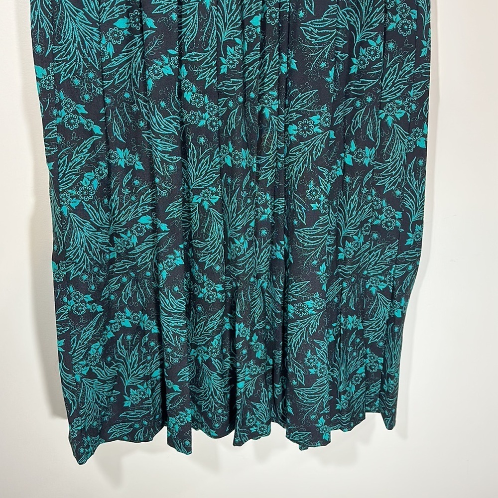 Synari Woman's size 9/10 Vintage Pleated black Turquoise Paisley Skirt Midi - Picture 2 of 9